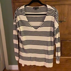 Black and white striped v-neck sweater